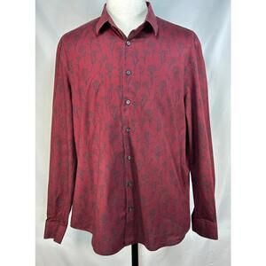 Express Slim Fit 1MX Floral Print Button Up Shirt Red Men XL